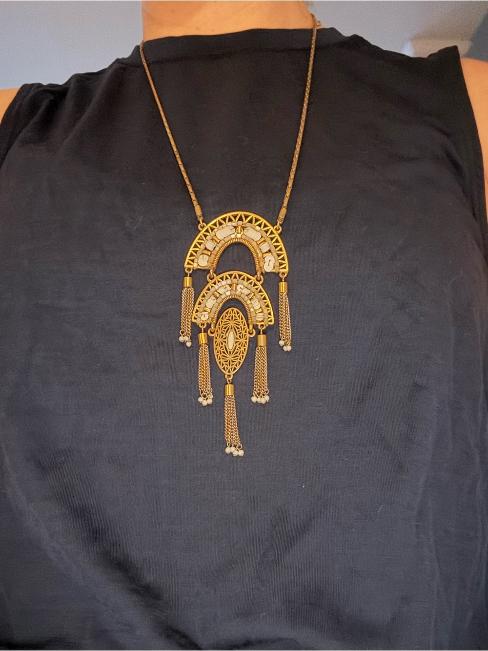 Stella & Dot Gold Layered Tassel Pendant Necklace